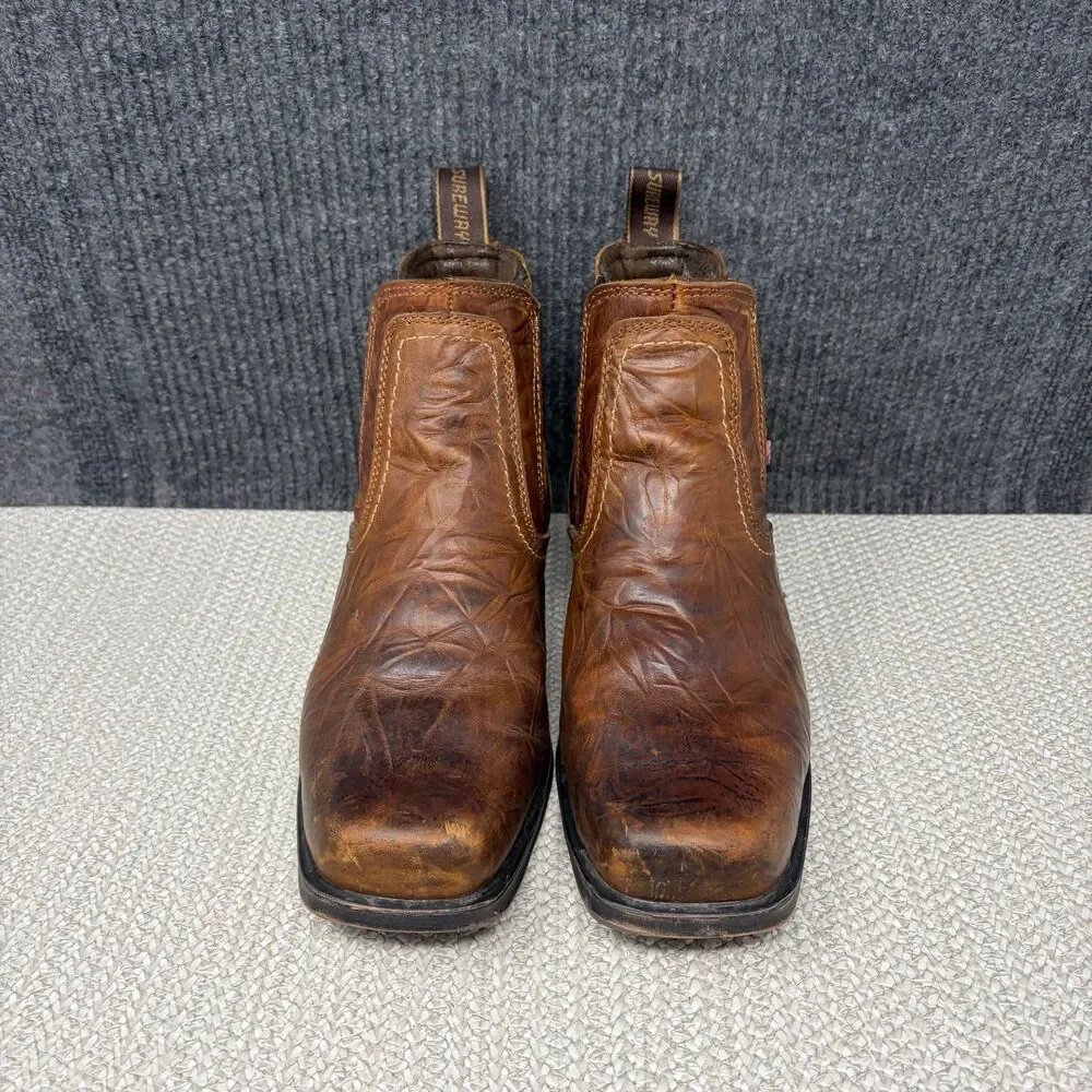 Sureway Western Chelsea Cowboy Boots Brown Leather Square Toe Men’s 7.5 / 9.5 W